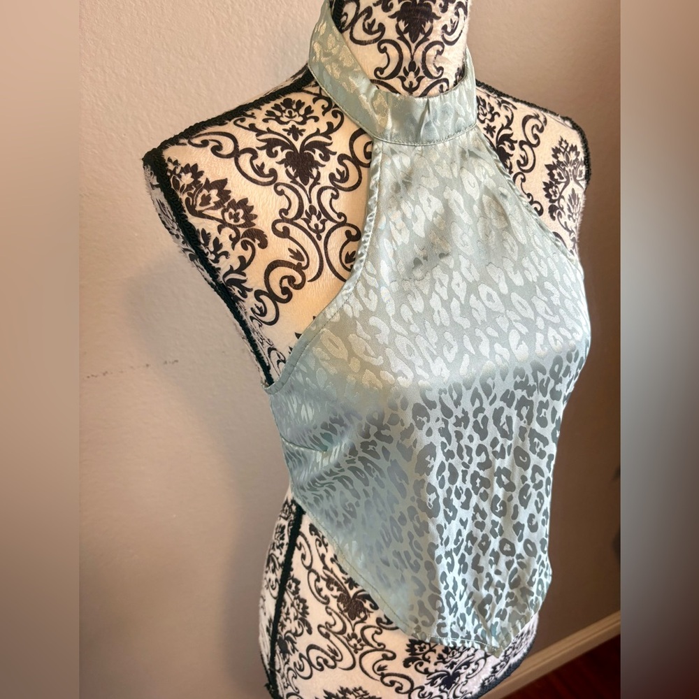 BLANC Sleek Halter Top in Light Blue Animal Print - Picture 3 of 7